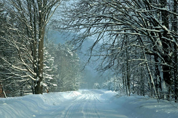 冰雪覆盖的冬季道路