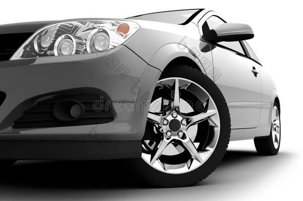 汽车前保险杠、车灯和车轮均为白色。细节