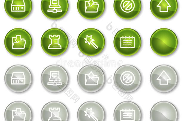 数据网络图标、绿色和灰色圆圈按钮