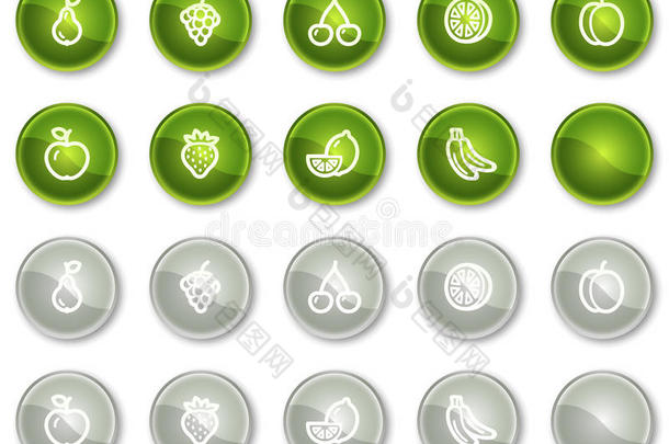 水果网络图标，绿色和灰色圆圈按钮