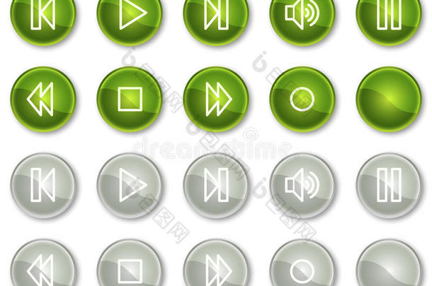 walkman网络图标、绿色和灰色圆圈按钮