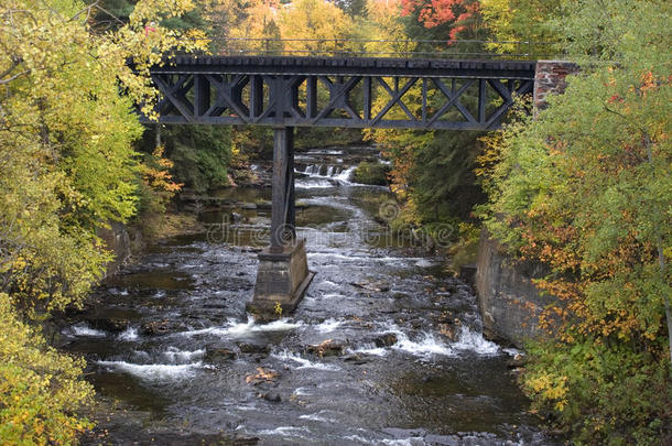 秋天的颜色，瀑布，铁路桥，风景