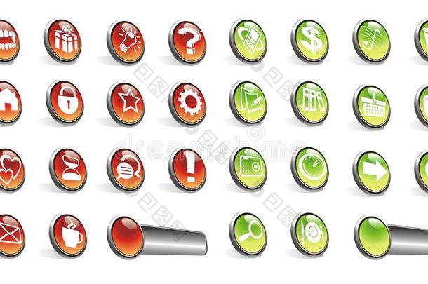 网络图标、按钮、红色、绿色