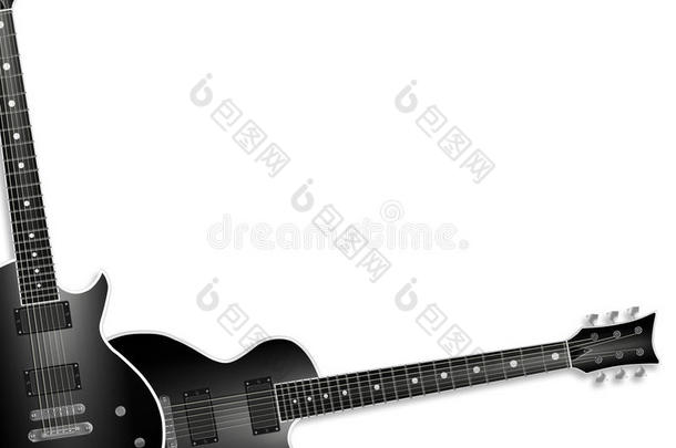 两把黑色吉他分开放在白色吉他上