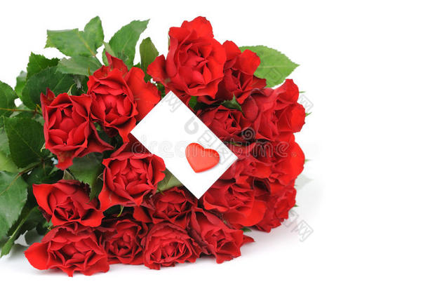 玫瑰花束和情人节贺卡