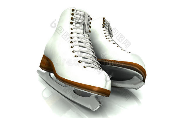 一双白色的花样<strong>滑冰鞋</strong>。