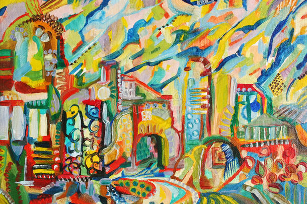 抽象城市油画