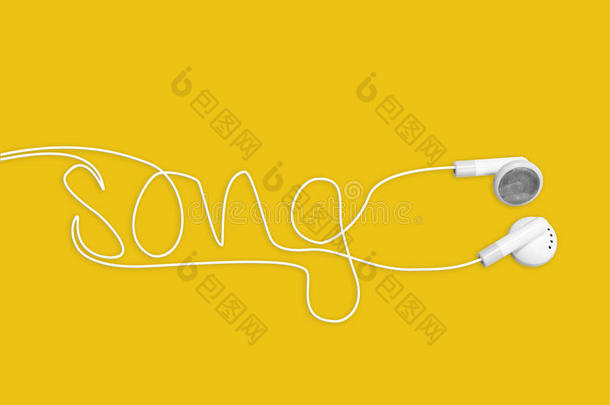 入耳式耳机用黄色写歌曲