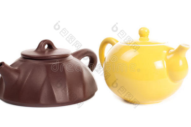 黄瓷茶壶、宜兴泥茶壶