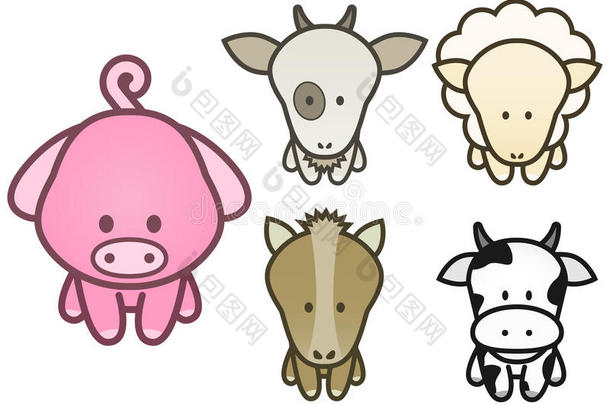 卡通农场动物矢量设计集。