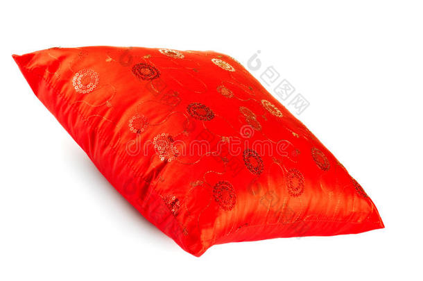 红色花纹装饰枕