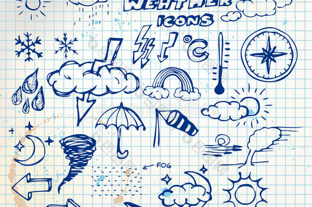一组grunge weather手绘图标