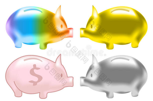 可爱小猪存钱罐彩色光泽质感套装