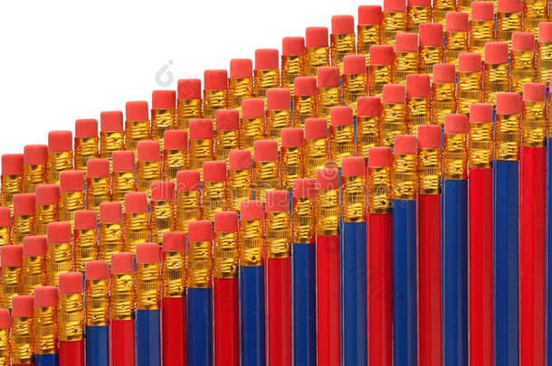 一排排的红蓝铅笔