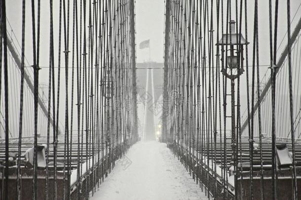 大雪下的布鲁克林大桥