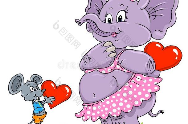 老鼠和大象的爱情-卡通插画