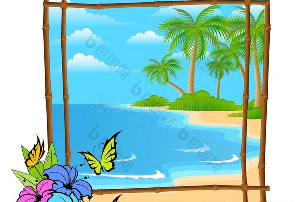 背景竹子海滩美丽的蝴蝶