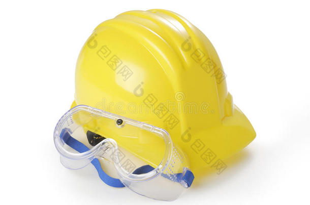 黄色安全帽和安全眼镜