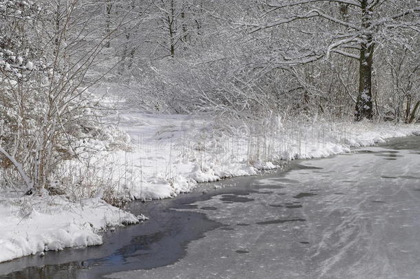 冰天雪地的冬季河流景观