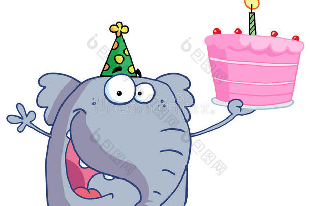 生日快乐戴着礼帽的大象，举起手来
