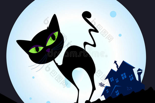 夜城的黑猫剪影