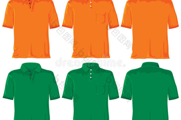马球衫套装。橙色和绿色