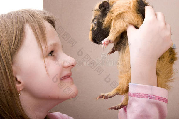 抱着豚鼠的小女孩