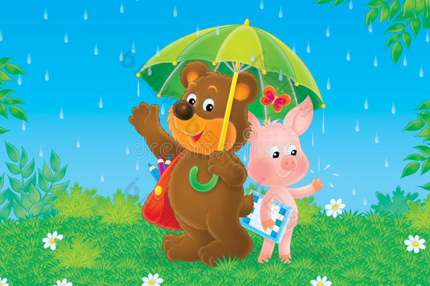 雨中的小<strong>熊小猪</strong>