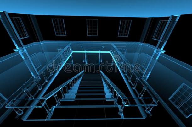 室内3d渲染X射线蓝色