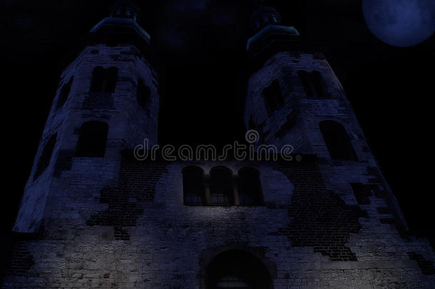 月夜中的中世纪教堂