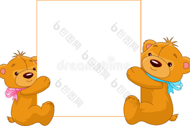 两只熊举着一个空白的牌子