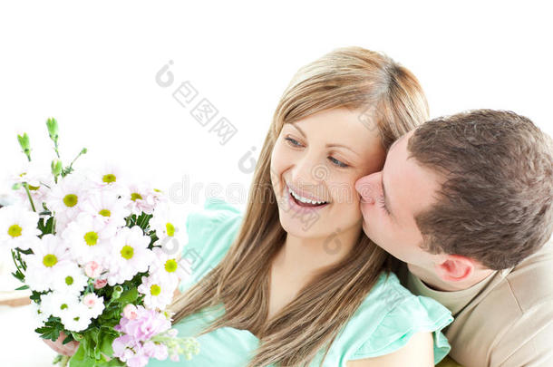 迷恋的男人给他女朋友送花束