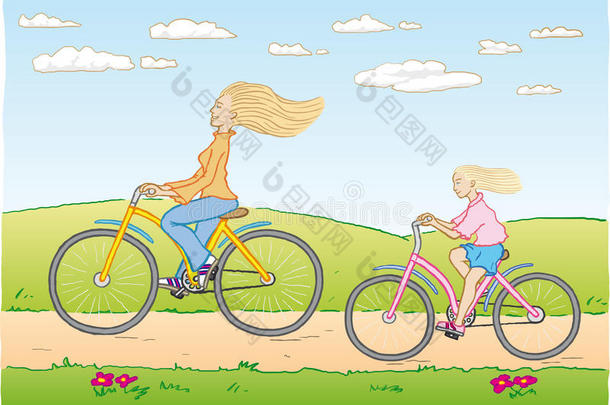 母女骑自行车