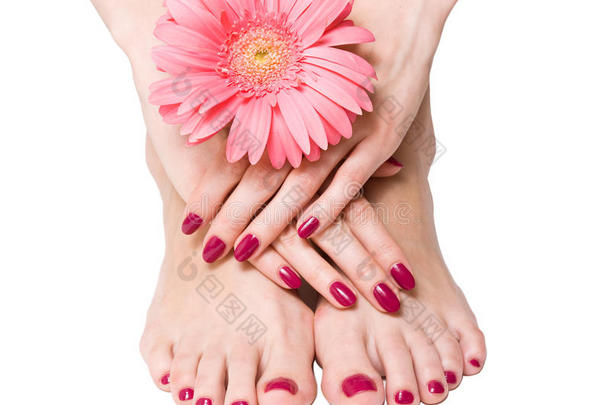 粉色美甲、修脚和鲜花
