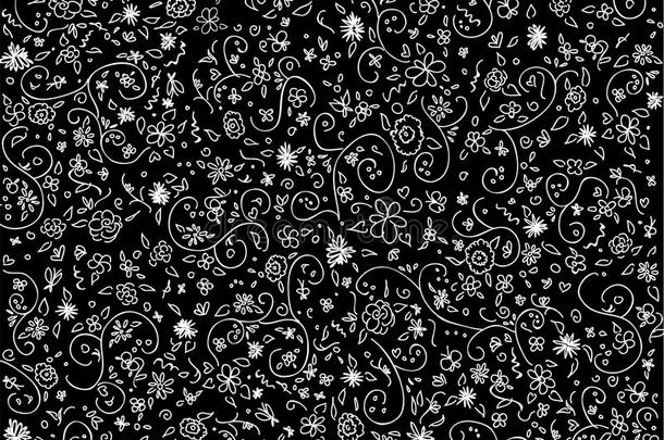 黑色手绘花卉图案