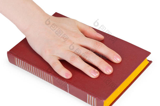在书上背诵誓言的人的手