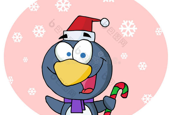 拿着棒棒糖的圣诞企鹅
