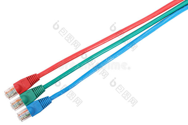 一套带连接器rj45的3色接插线