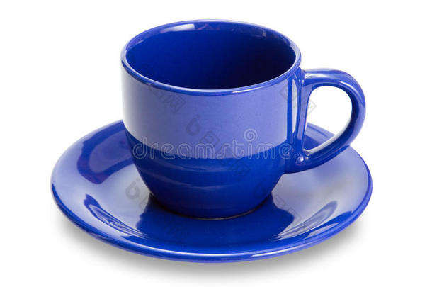空的蓝色杯子，<strong>碟子</strong>是孤立的