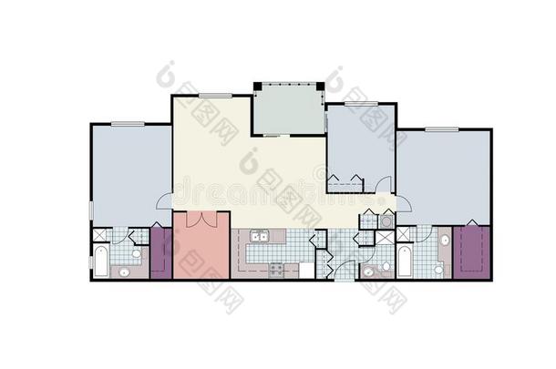 三居室公寓建筑平面图