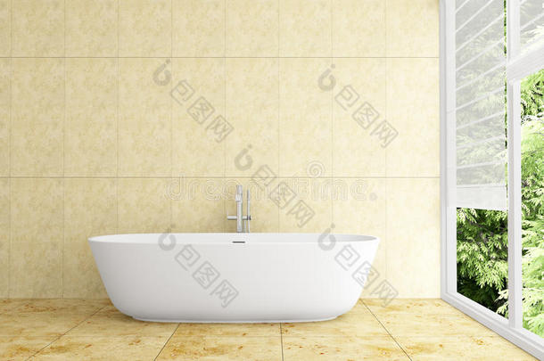 墙面贴米色瓷砖的现代浴室