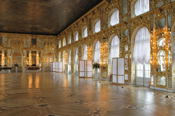 俄罗斯，沙尔斯科塞洛，凯瑟琳宫殿大厅。