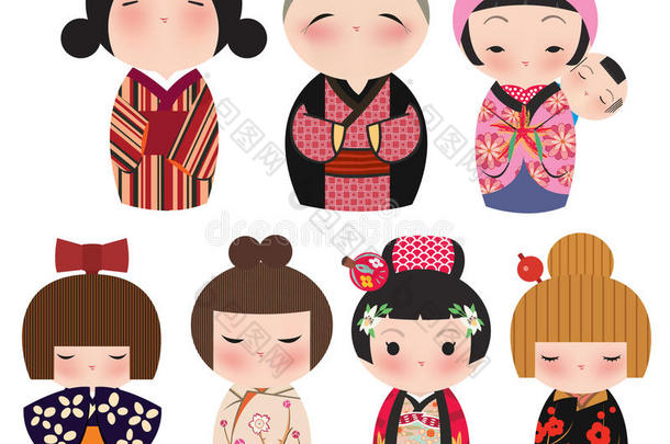 一系列可爱的日本小人物。