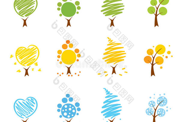 树木图标集（夏季、冬季、秋季）