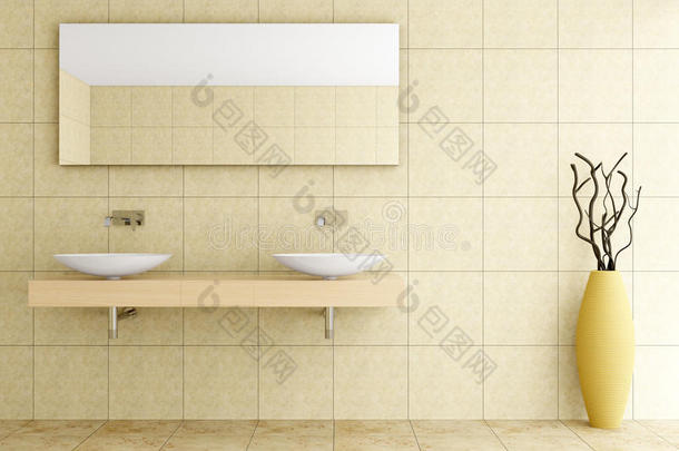 墙面贴米色瓷砖的现代浴室