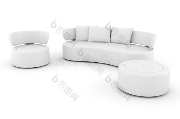 白色3d真皮沙发