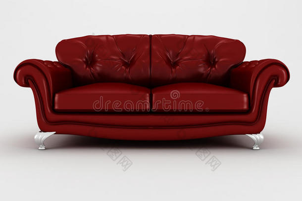 3d红色真皮沙发-工作室渲染
