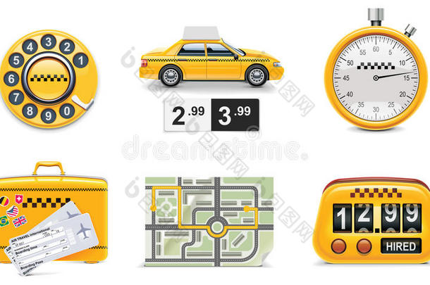矢量出租车服务图标。第一部分