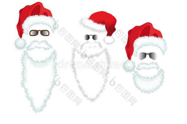 红色圣诞老人帽，胡子和眼镜。