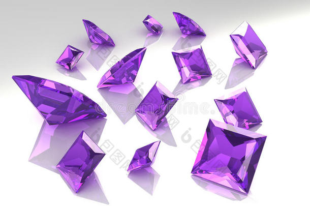 方块紫丁香紫水晶石-3d